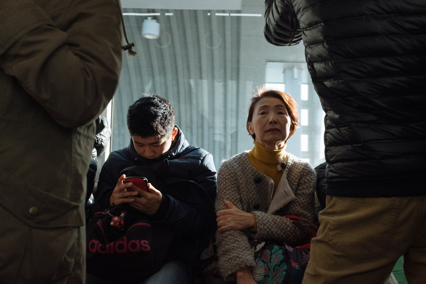 On the train in Osaka.