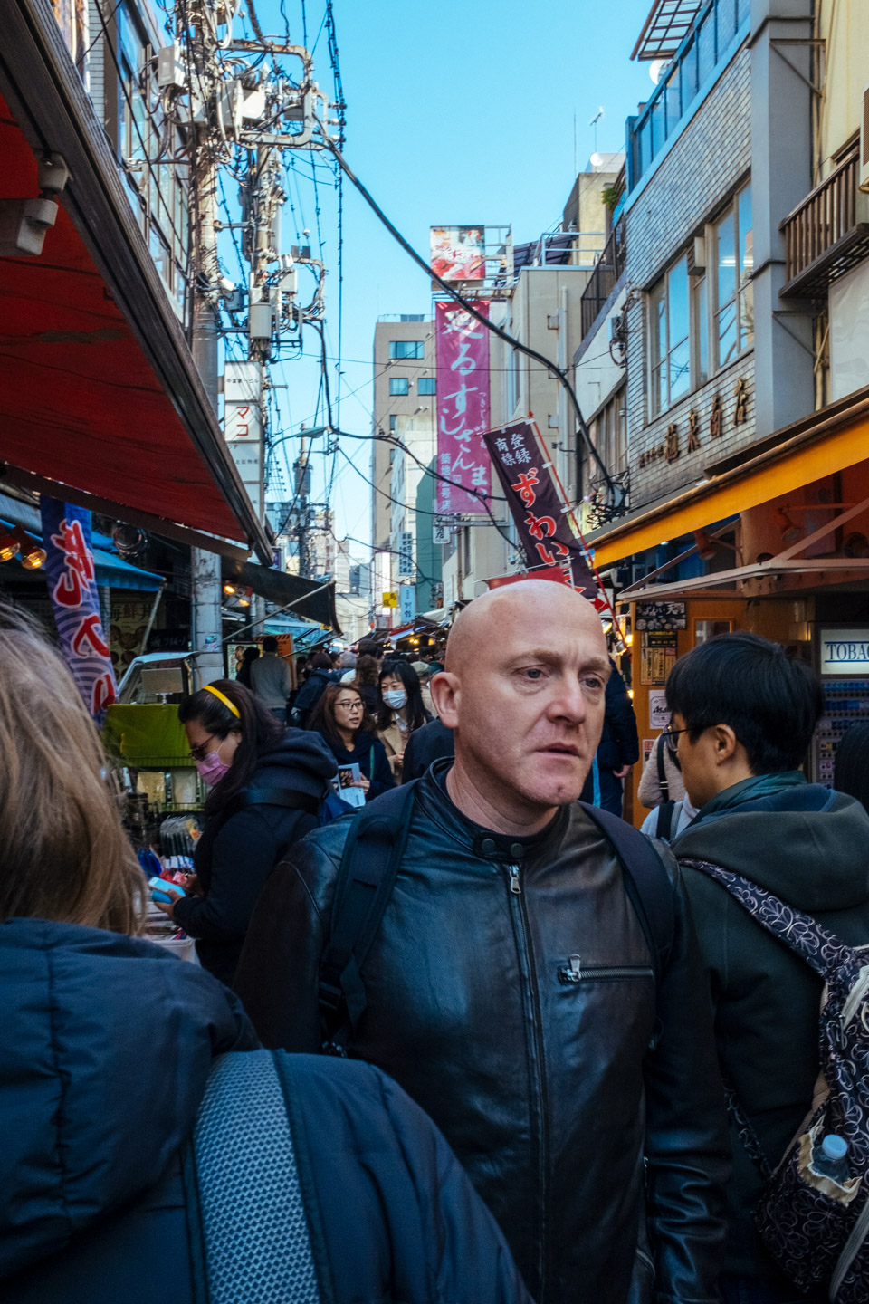 Having a great time in Tsukiji Market.