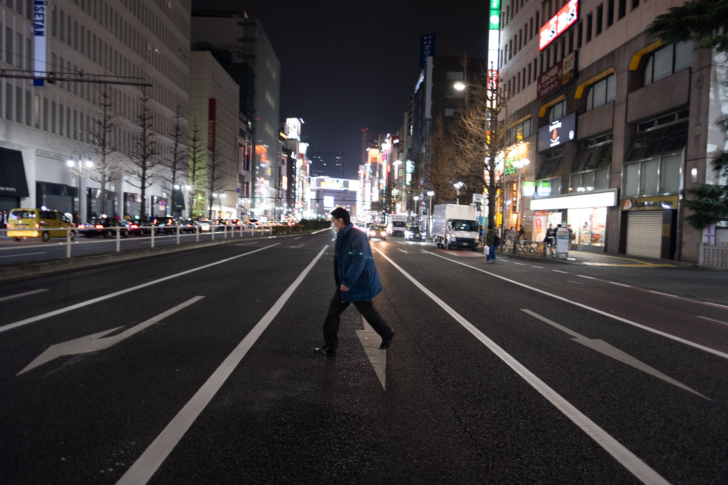 Crossing the street in Shinjuku.